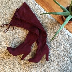 SOLD: Burgundy Over the Knee Boots